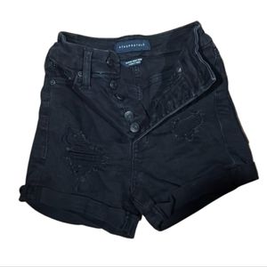 Aeropostale Distressed Black Super Hi Rise,Button front Juniors shorts,S…